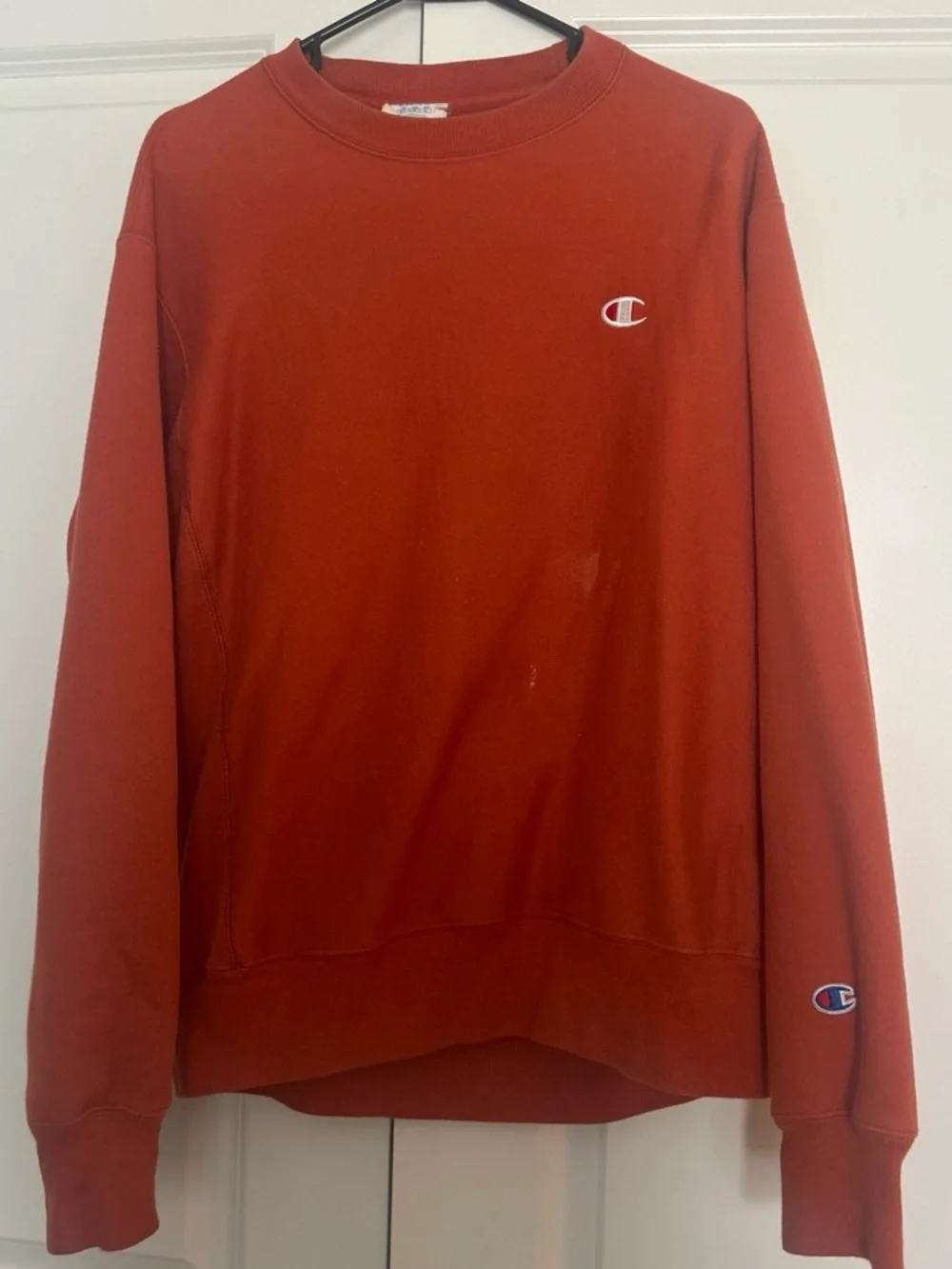 Champion Orange Crewneck Sweatshirt with Embroidered Logo